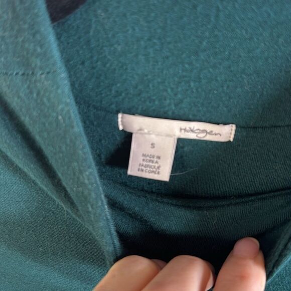 👗 Halogen Mock Neck Green Dress - Size Small - Jersey Knit with Side Ruching - Picture 3 of 4